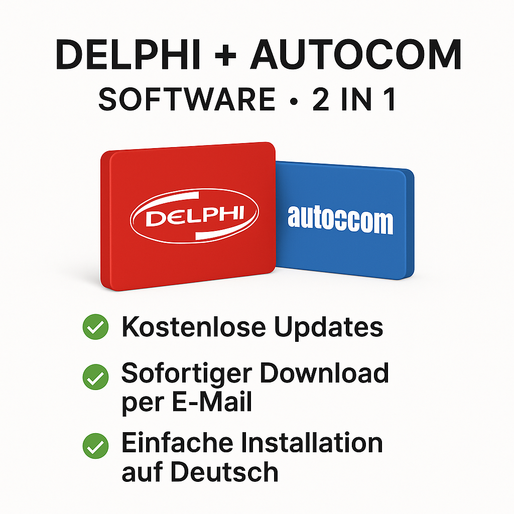 Delphi + Autocom Diagnose-Software – 2 in 1 OBD2 Paket, sofortiger Download per E-Mail, einfache Installation auf Deutsch, kostenlose Updates lebenslang
