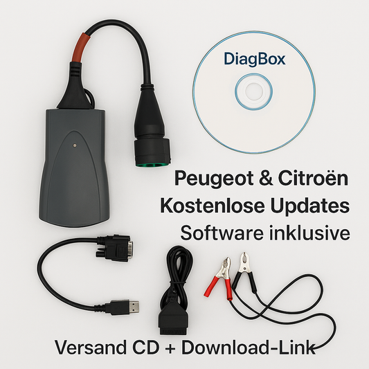 DiagBox OBD2 Diagnosegerät für Peugeot und Citroën – inklusive Software, CD und Download-Link, kostenlose Updates
